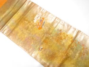 引箔　扇に花模様織り出し　名古屋帯